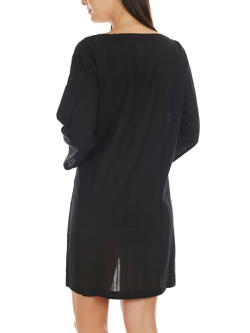 Caftan de plage perles manches trois quarts Noir