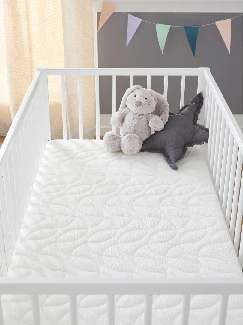 Matelas Enfant/Bébé Confort+ 70x140x14 cm   Circulation Parfaite de l'air   Confort   Déhoussable   Blanc