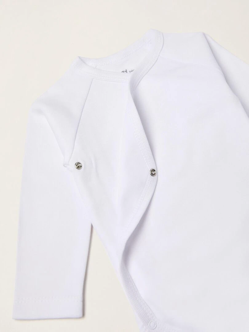 Lot 4 Bodies Croisés en Coton Nouveau Né manches longues ESSENTIALS LINE   Blanc