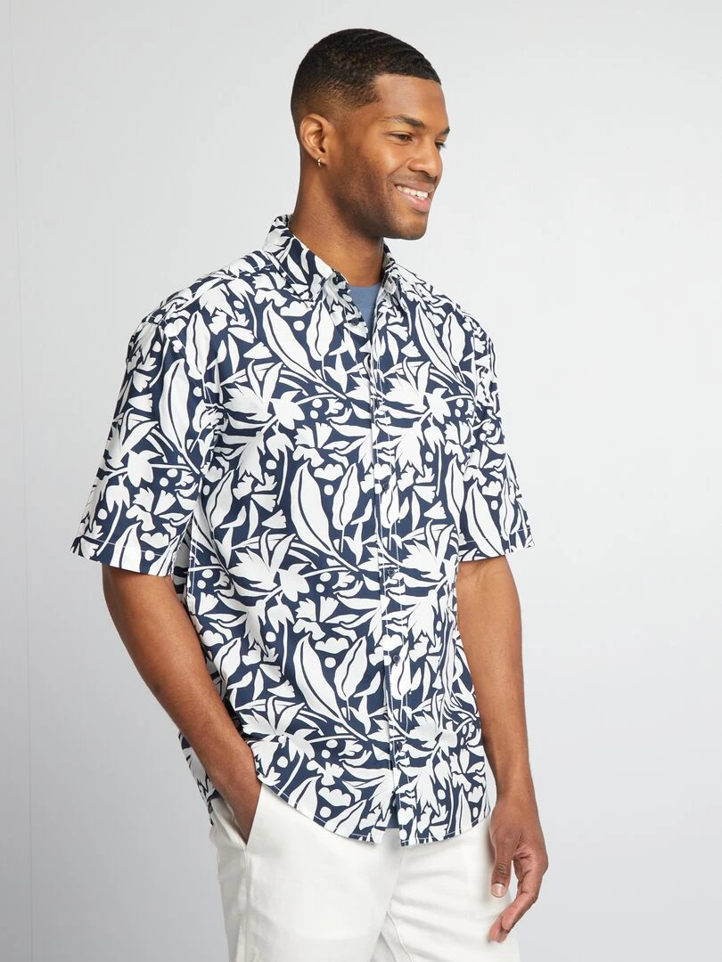 Chemise imprimée à manches courtes   Bleu/blanc
