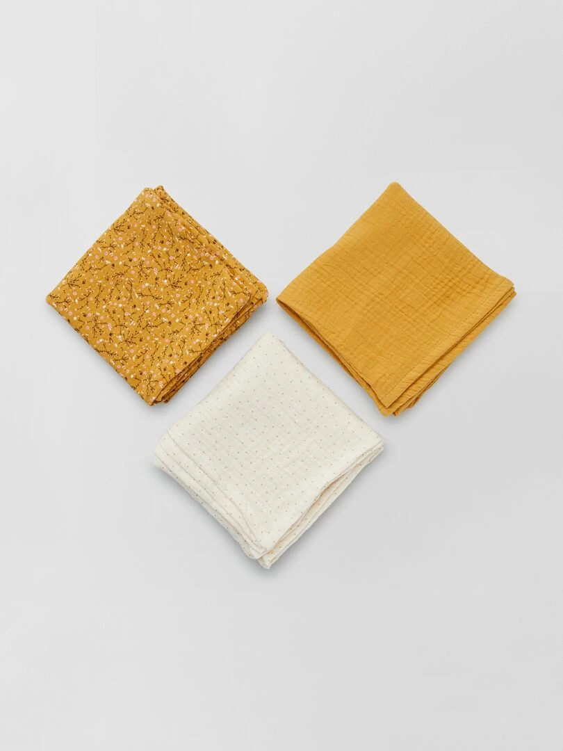 Lot de 3 langes en gaze de coton Jaune moutarde