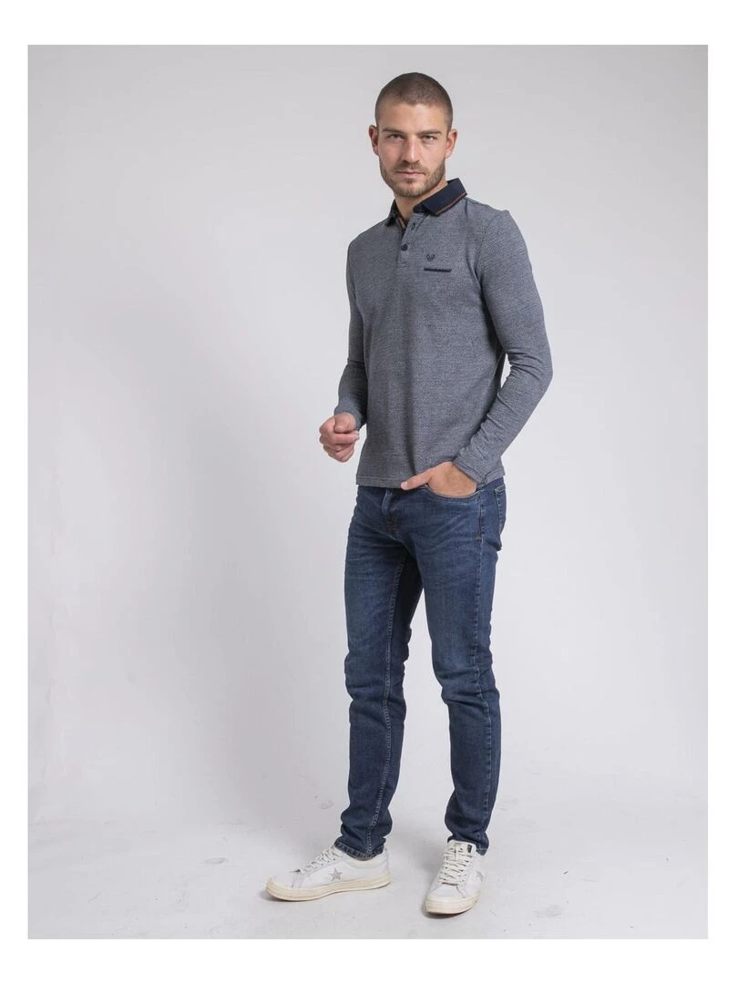 Polo manches longues pur coton PIVALMOX   Bleu marine