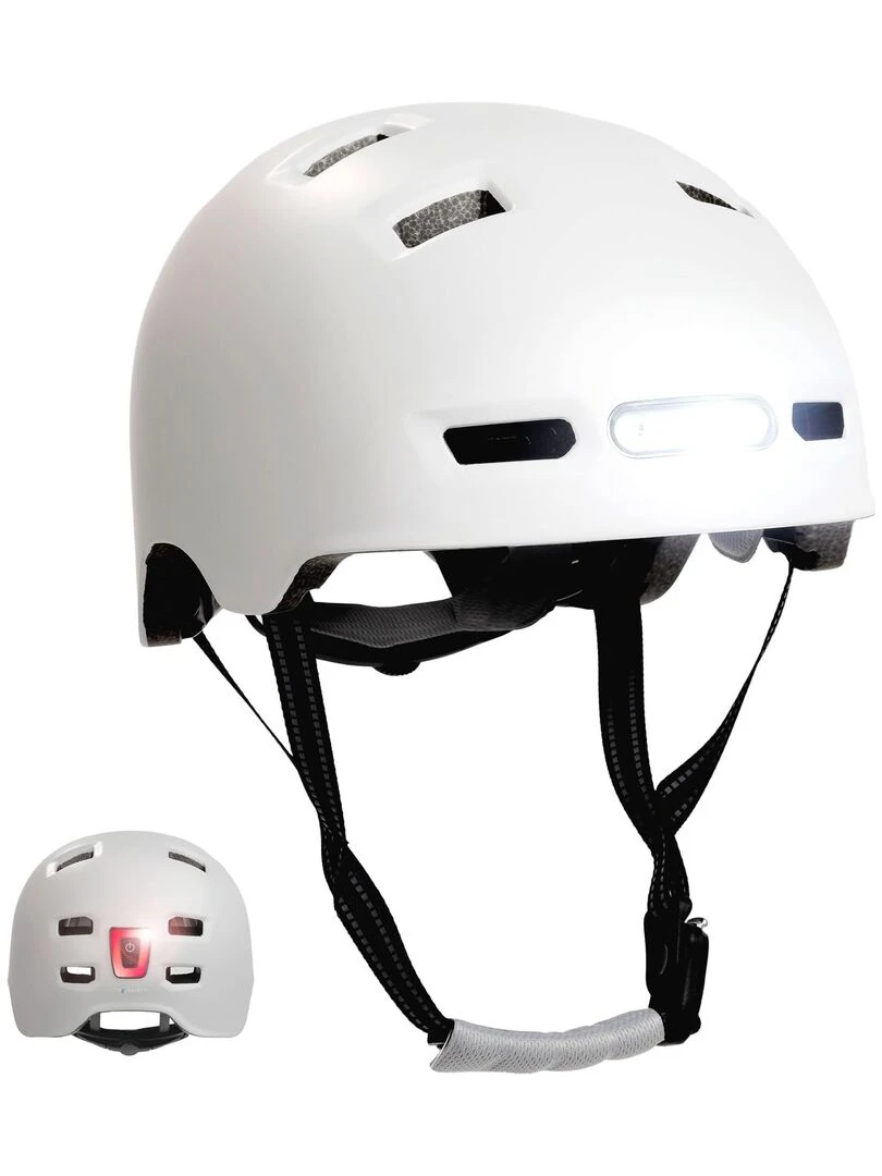 Casque Vélo Skater avec éclairage avant et arrière Blanc Mat L(57 61cm) EN1078 Blanc Blanc