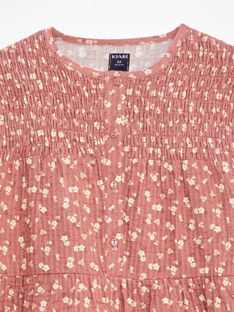 Robe en maille gaufrée fleurie Vieux rose
