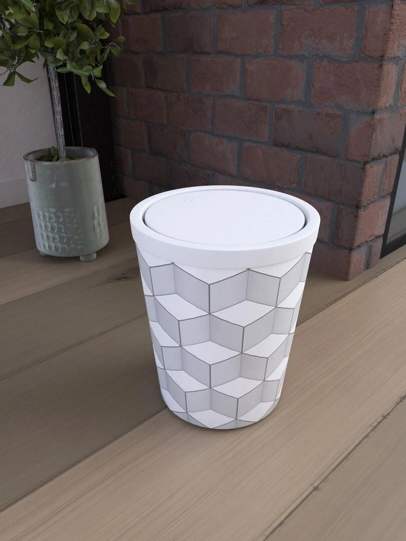 Poubelle imprimée géométrie avec couvercle oscillant Blanc