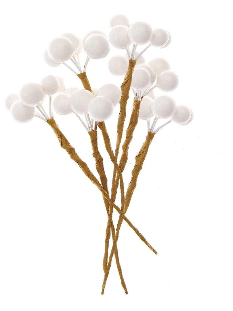 6 Baies blanches décoratives 9 cm Blanc
