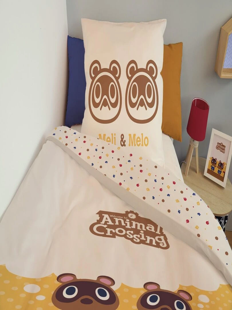 Housse de couette Animal Crossing Méli & Mélo 140x200 cm   100% Coton   Beige