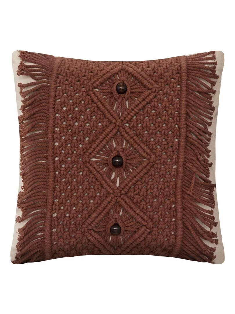 Coussin avec bande en macramé Marron foncé