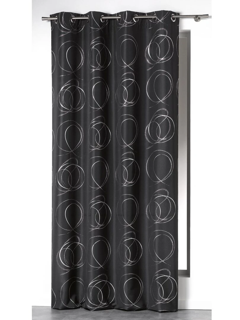 Rideau avec oeillet impression "boucles stylisées et argentées" gris anthracite