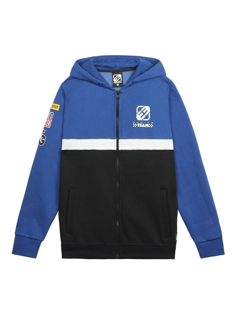 Sweat garçon à capuche avec zip Collection Racing Freegun Bleu