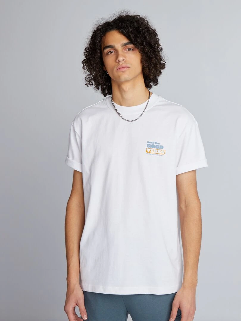 T shirt en coton à imprimé devant Blanc