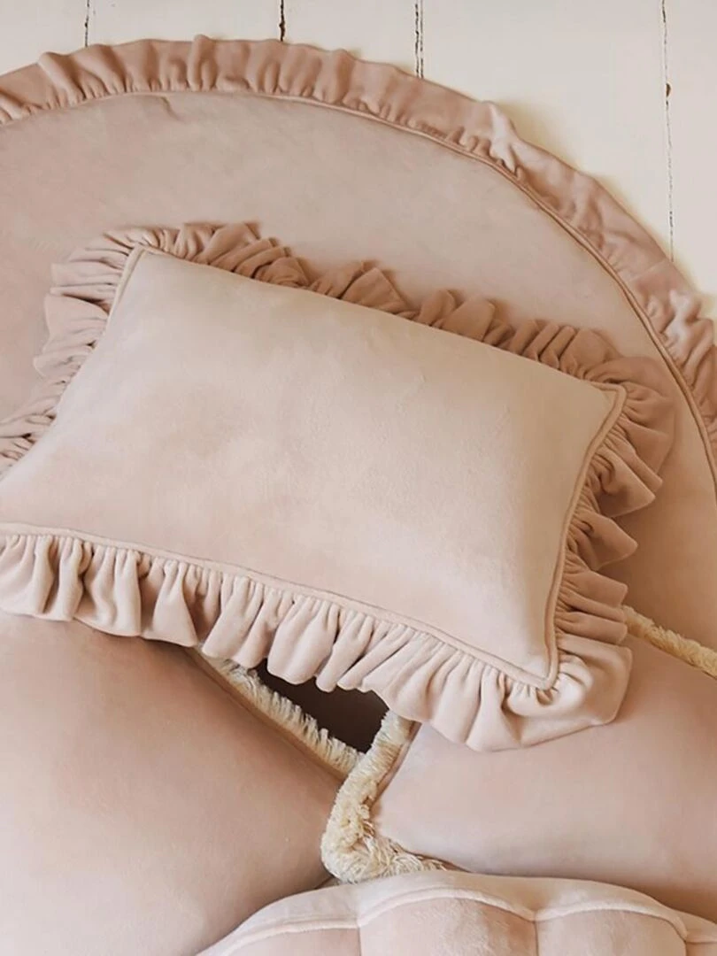 Coussin velours avec volant Beige "Latte"   Beige argile
