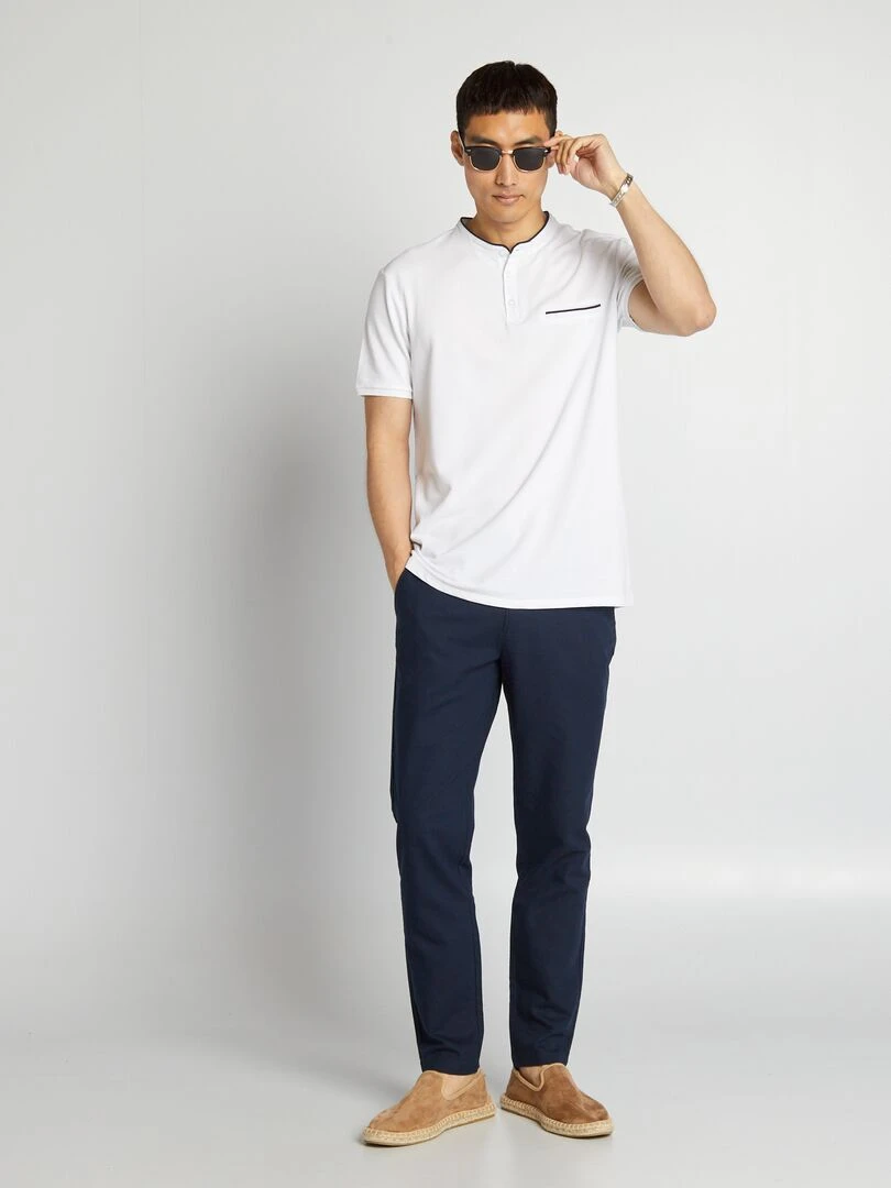 Polo à col mao en piqué de coton   Blanc