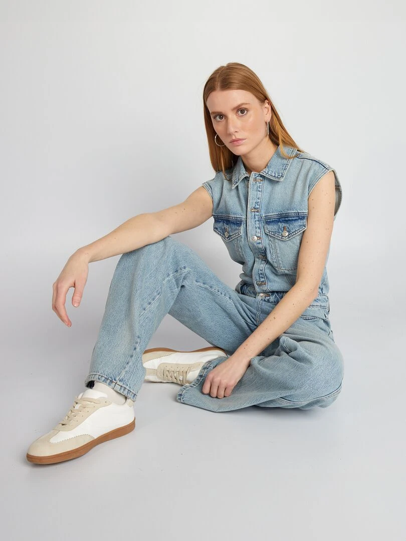 Combinaison en jean sans manches Bleu