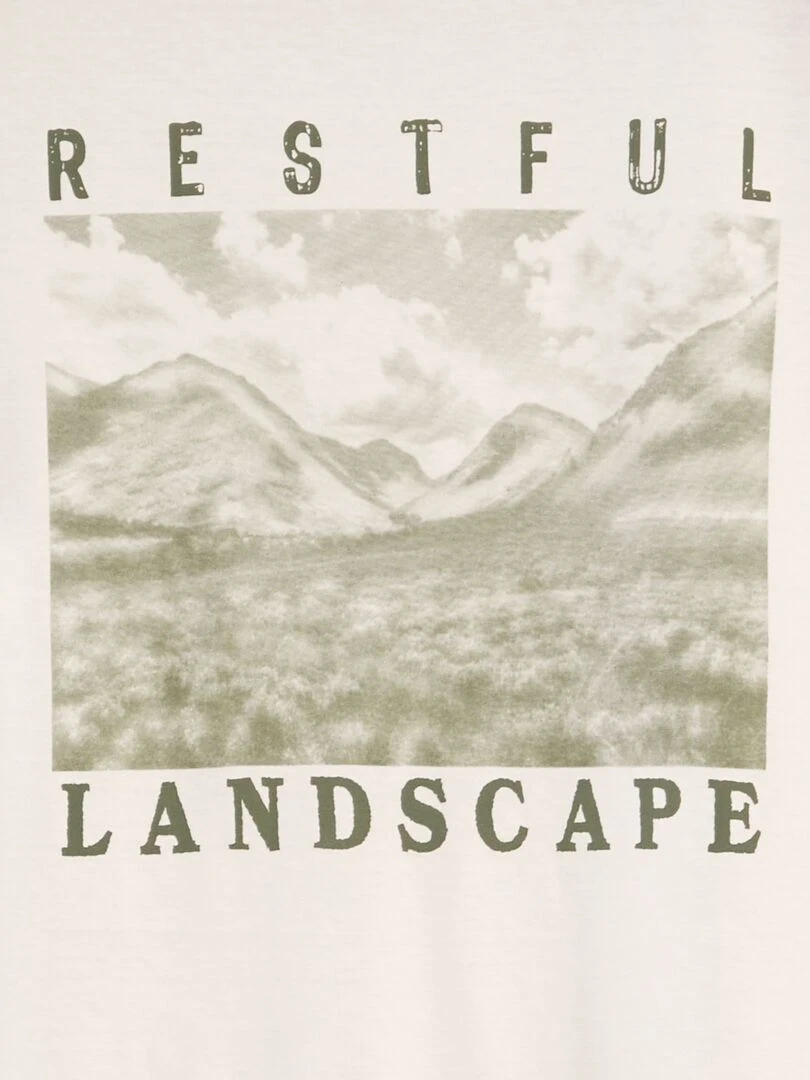 T shirt imprimé à col rond Blanc 'landscape'