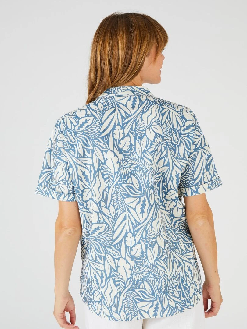 Blouse mélange lin feuillage   Damart   Bleu