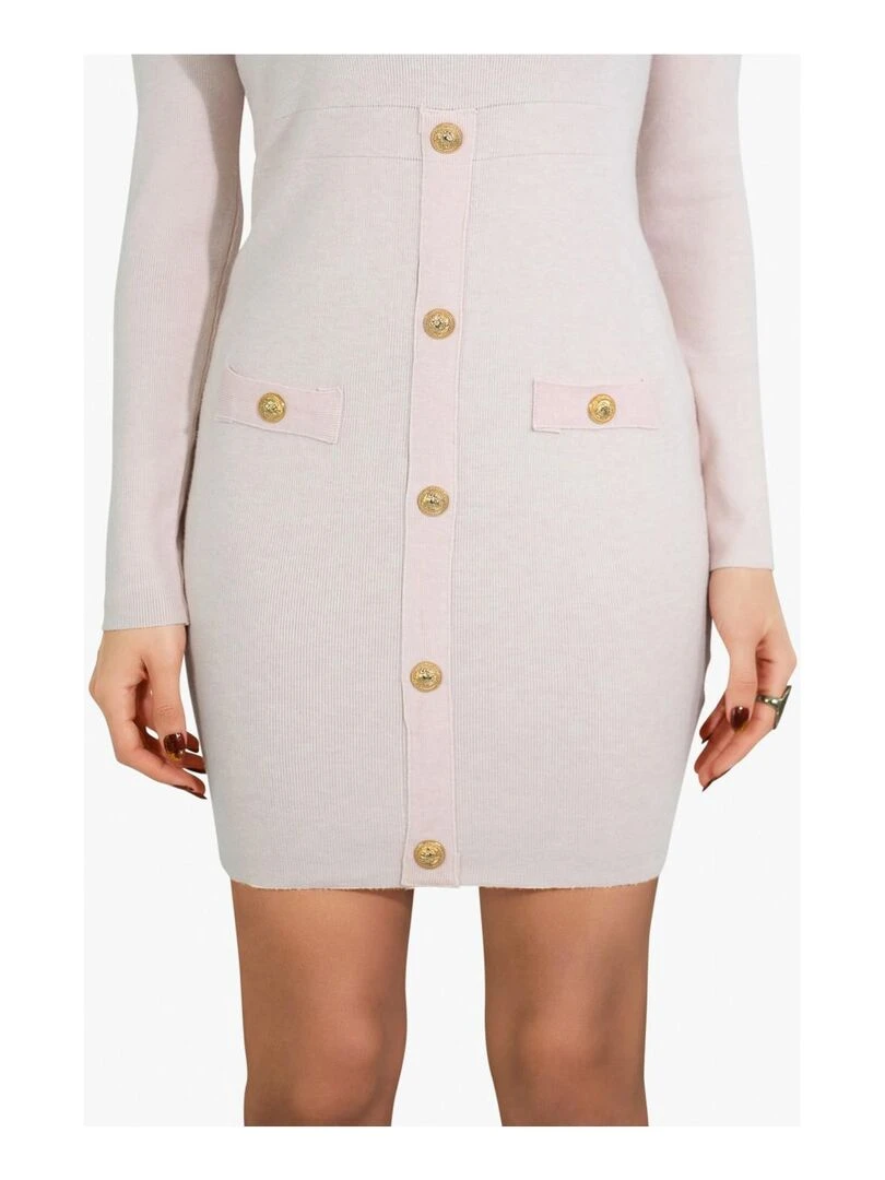 Robe Pull bouton doré Kebello   Rose