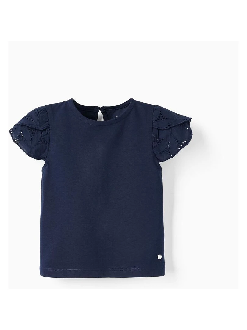 T shirt à manches courtes avec broderie anglaise pour bébé fille manches courtes ATLANTIC COMPANY Bleu foncé