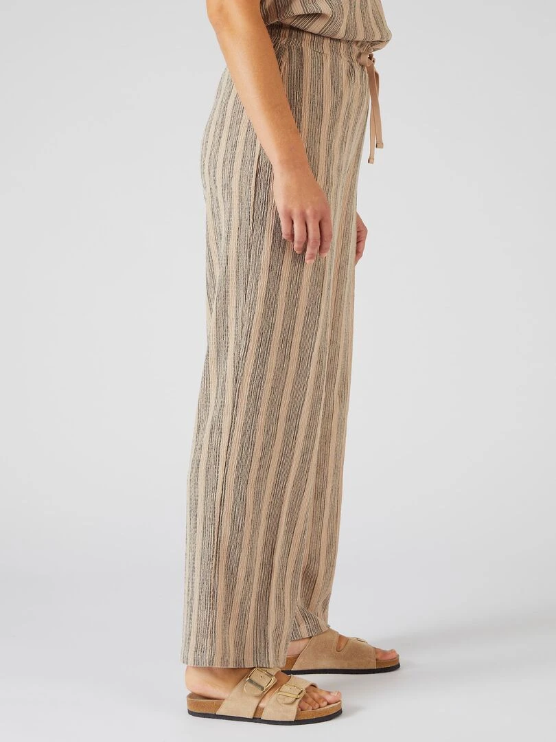 Pantalon large rayé Damart Beige