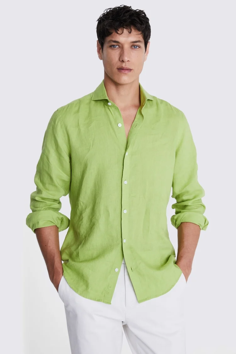 Tailored Fit Acid Green Linen Shirt Buy Online at Moss