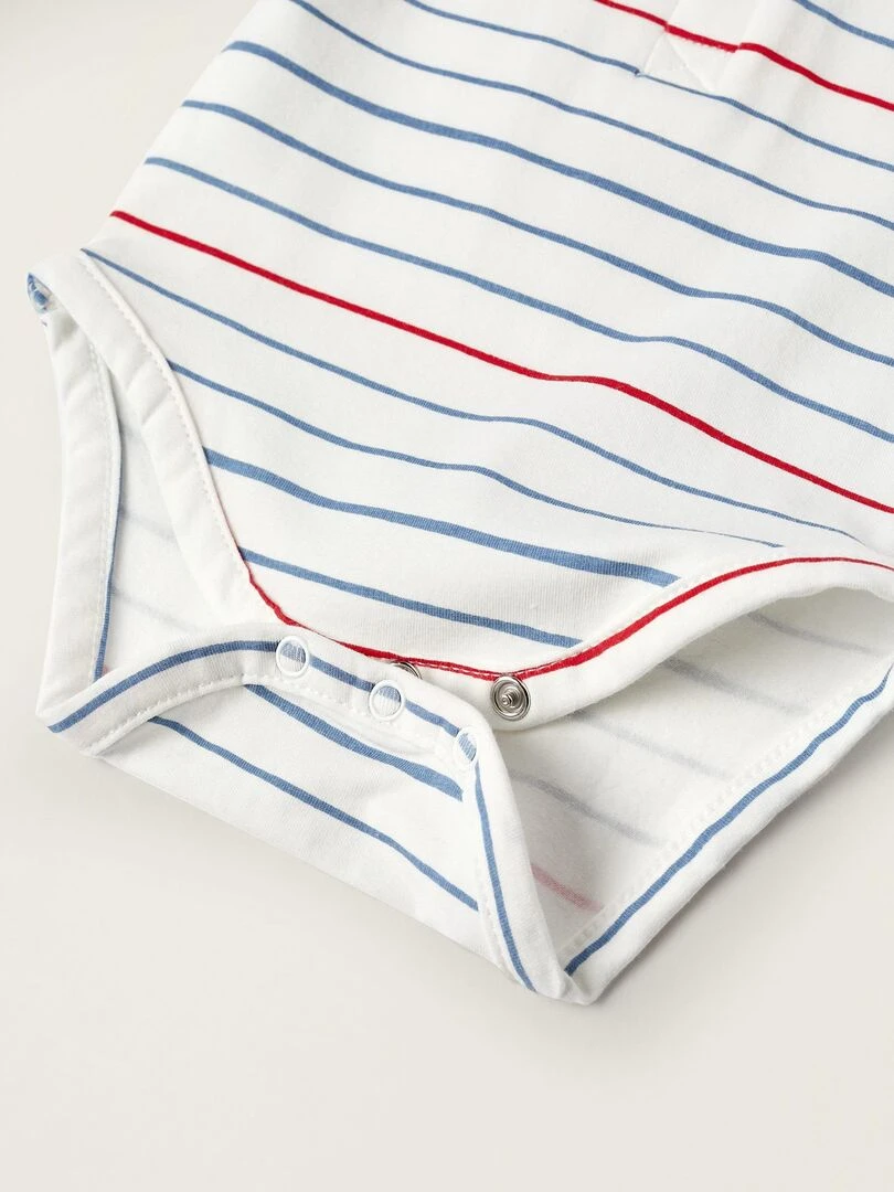 Body Polo en coton à rayures pour nouveau né manches courtes ATLANTIC COMPANY   Blanc