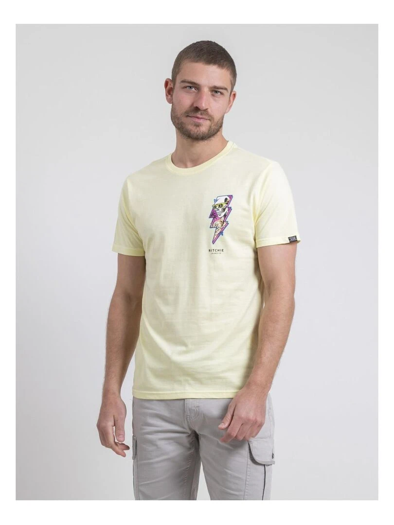 T shirt col rond pur coton NIKISKULL Jaune