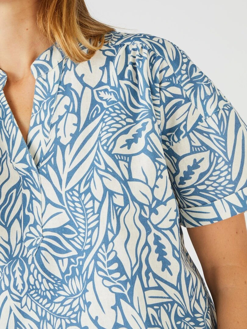 Blouse mélange lin feuillage Damart Bleu