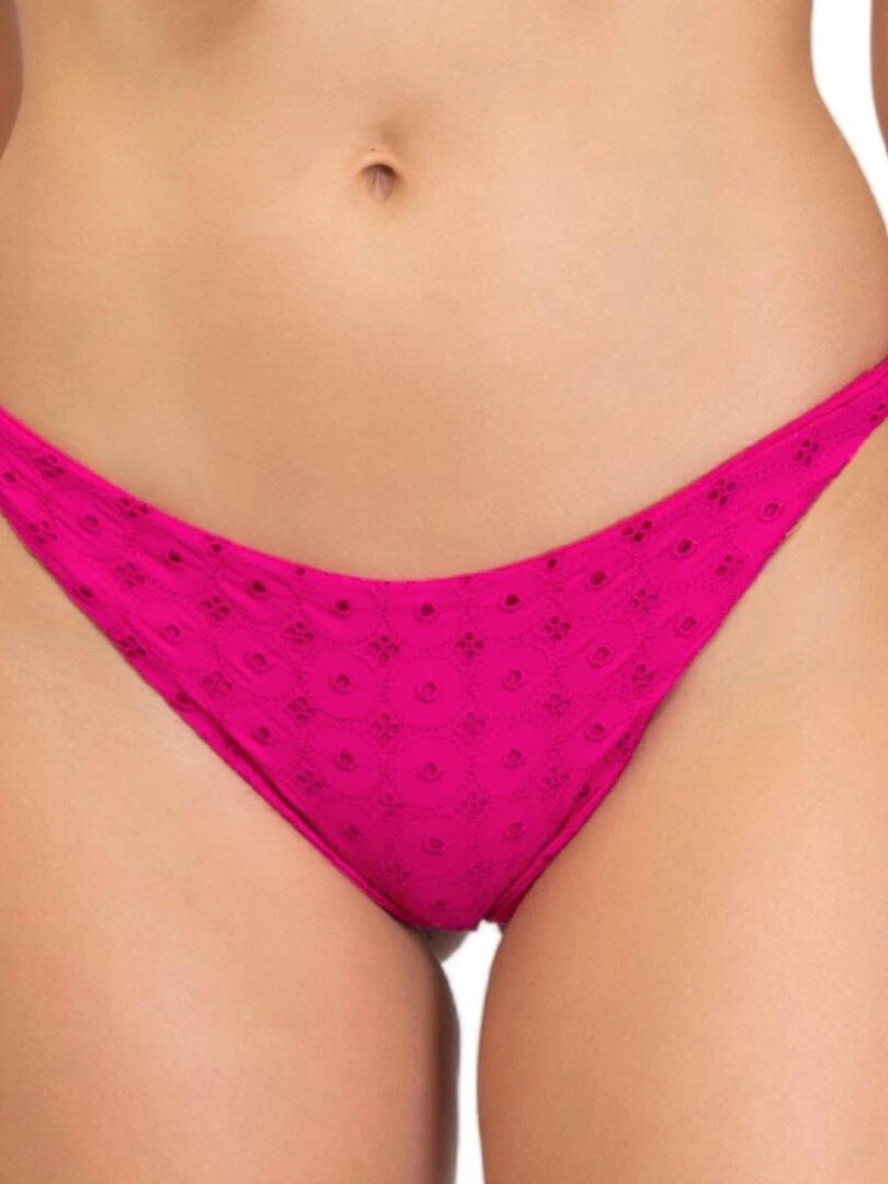 Bas de bikini brésilien broderie anglaise Sangallo Rose