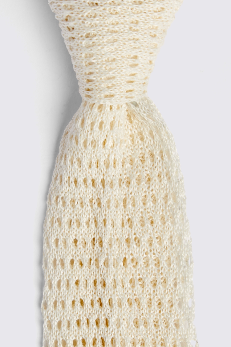 Off White Linen Open Knit Tie Buy Online at Moss