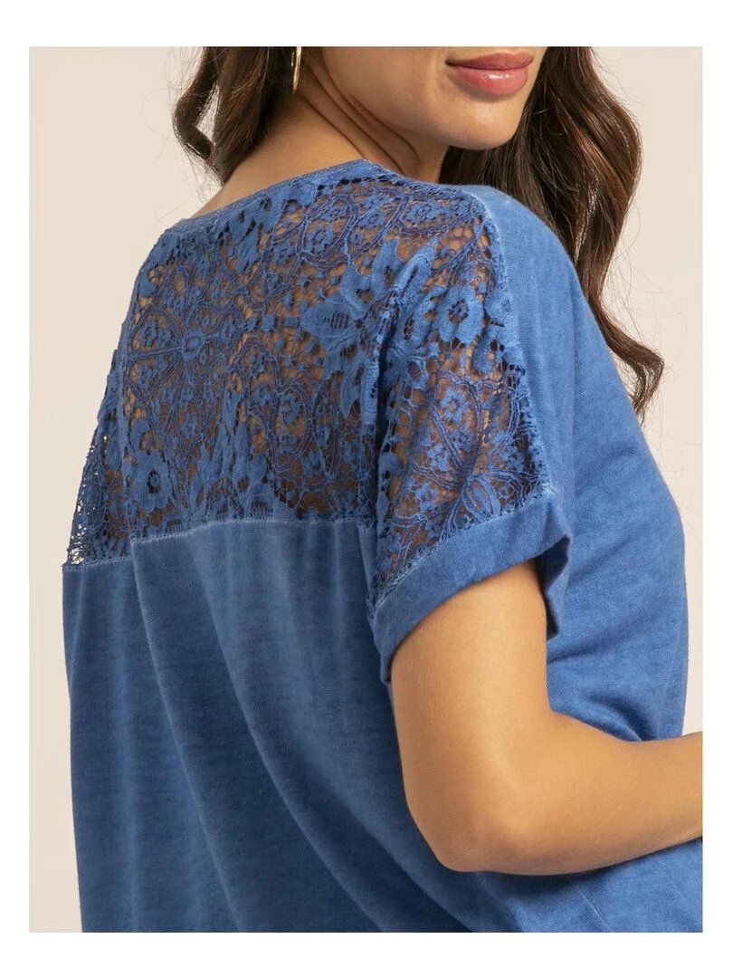 T shirt dentelle FERASSIA   Bleu roi