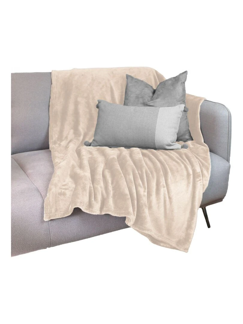 Couverture  plaid polaire en flanelle ultra doux   220 x 240 cm   Vivezen   Beige