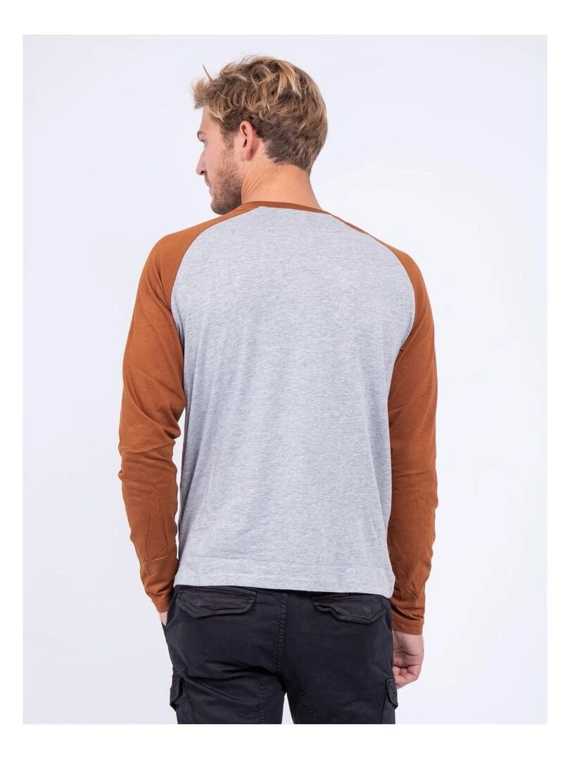 T shirt manches longues col rond pur coton JANDAT Marron
