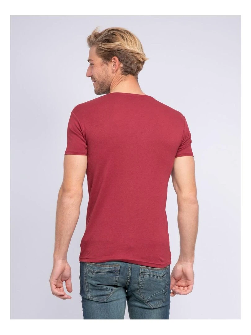 T shirt col V pur coton organique WORD Bordeaux