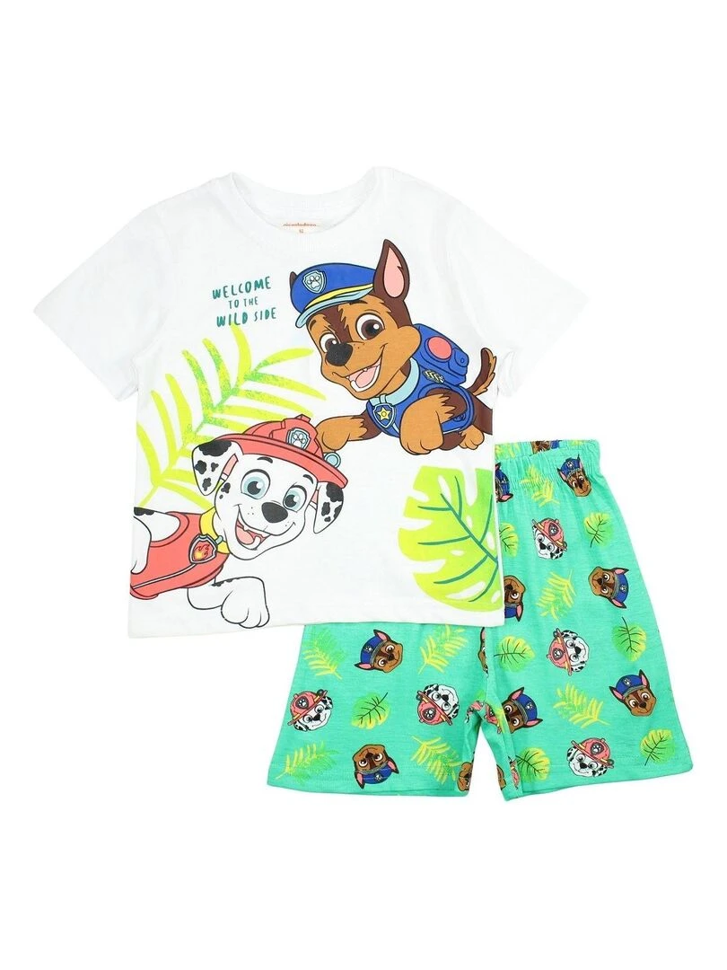 Paw Patrol Ensemble T shirt short garçon Imprimé La Pat' Patrouille Blanc