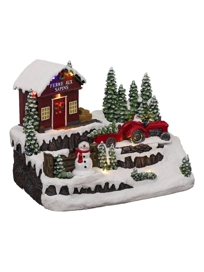 Village de Noël tracteur 10 LED Rouge