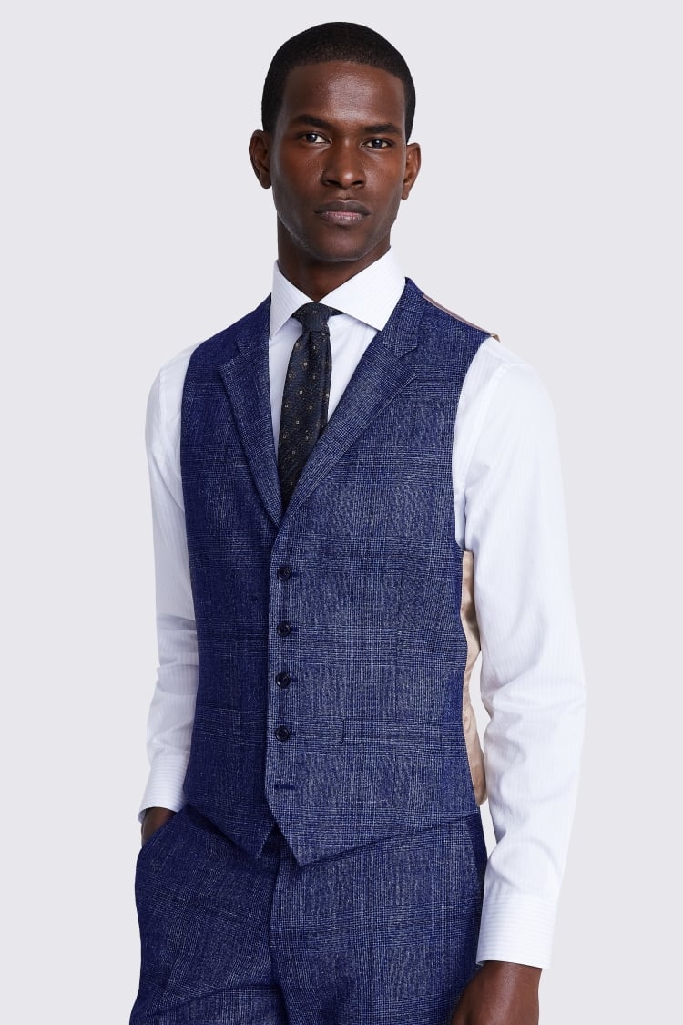 Italian Tailored Fit Blue Check Waistcoat Buy Online at Moss