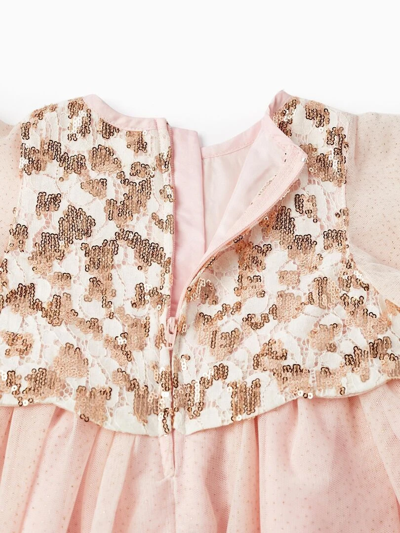 Robe en tulle avec fleurs manches courtes CÉRÉMONIE   Rose