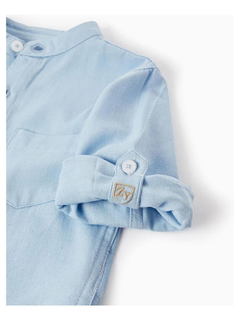 Chemise à manches longues en lin pour bébé garçon manches longues CÉRÉMONIE   Bleu clair