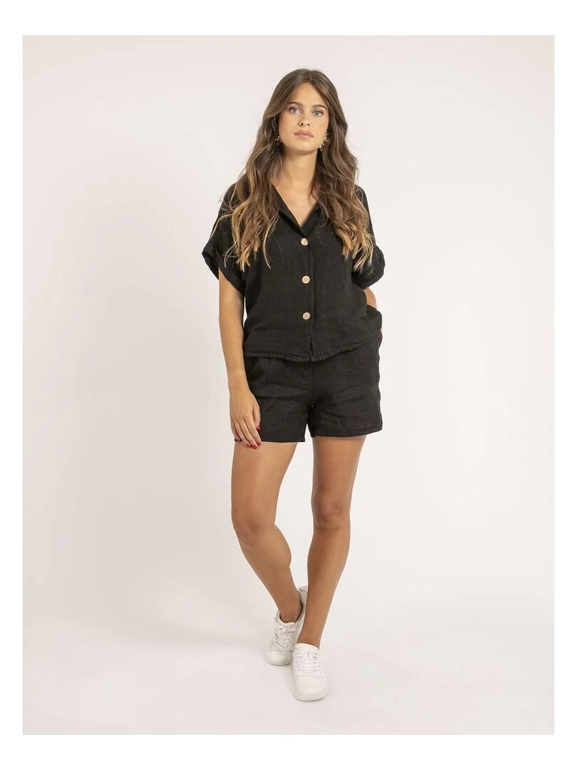 Chemise manches courtes lin OTTILIA   Noir
