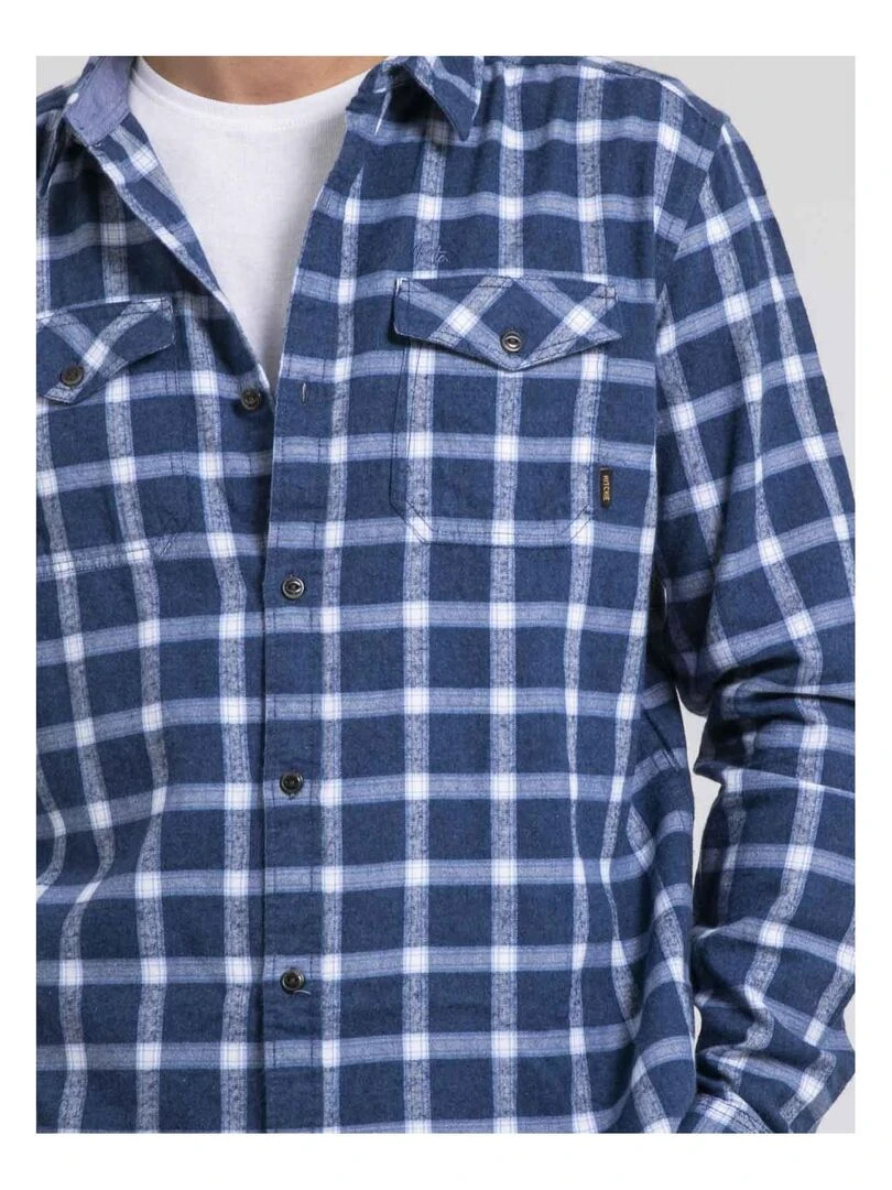 Chemise manches longues carreaux pur coton flanelle TOLFOX   Bleu marine