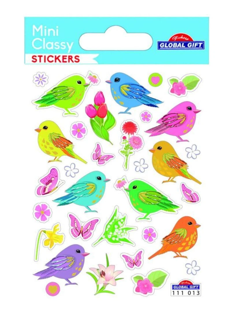 Stickers Oiseaux et fleurs Paillettes 7 5 x 10 cm N/A