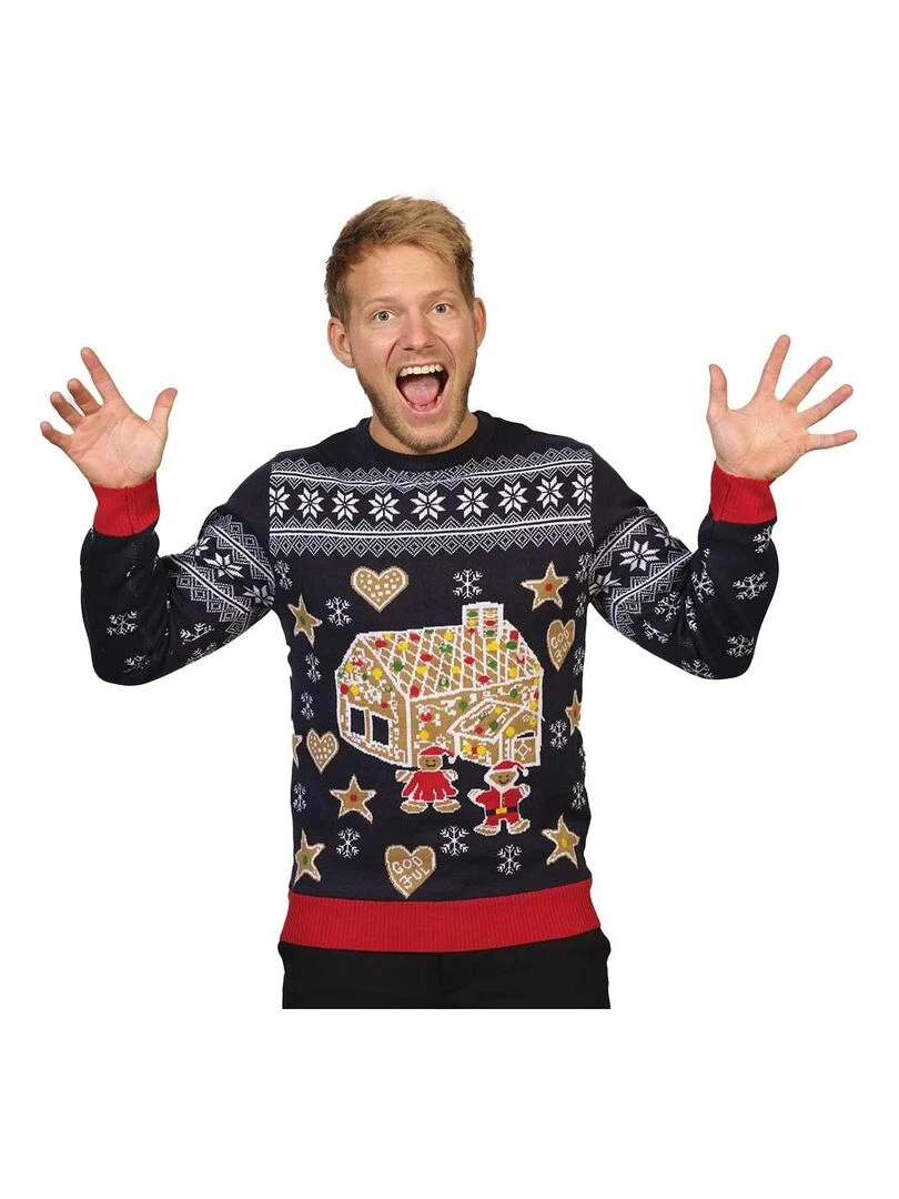 Pull de Noël "Pain d'épice" Avec LEDS lumineuses Bleu