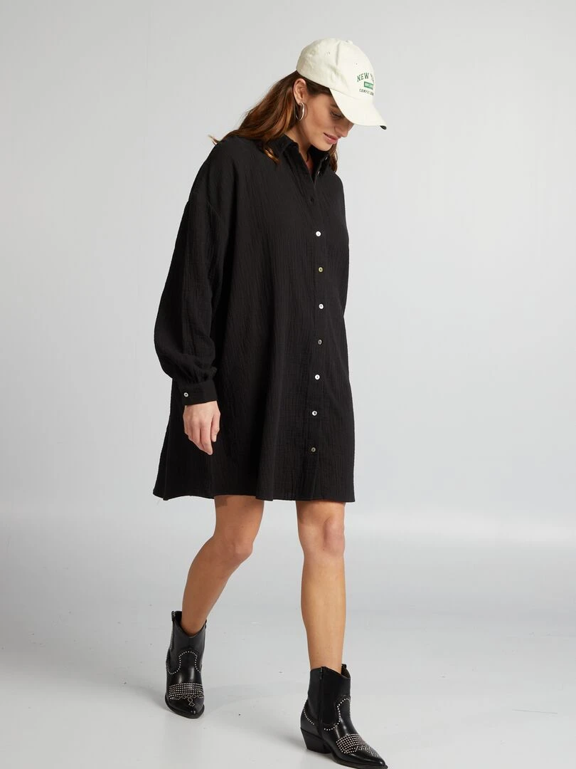 Chemise oversize en gaze de coton noir