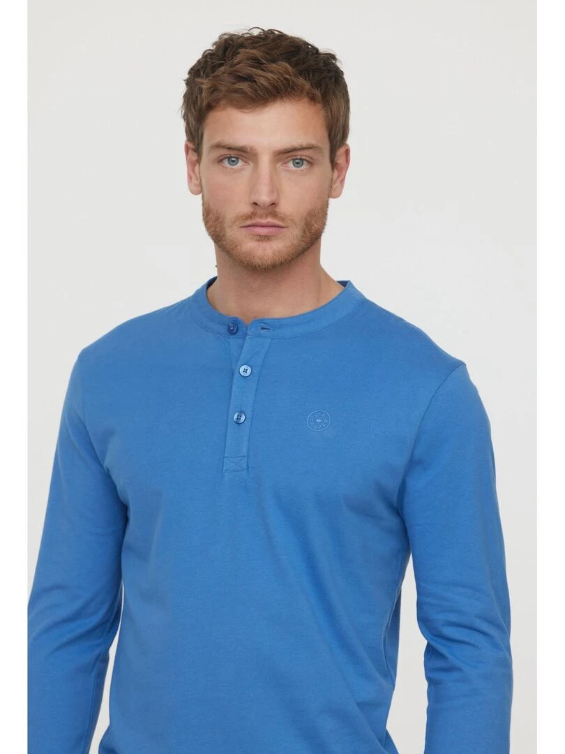 Lee Cooper   T Shirt manches longues coton regular ASILO   Bleu céladon