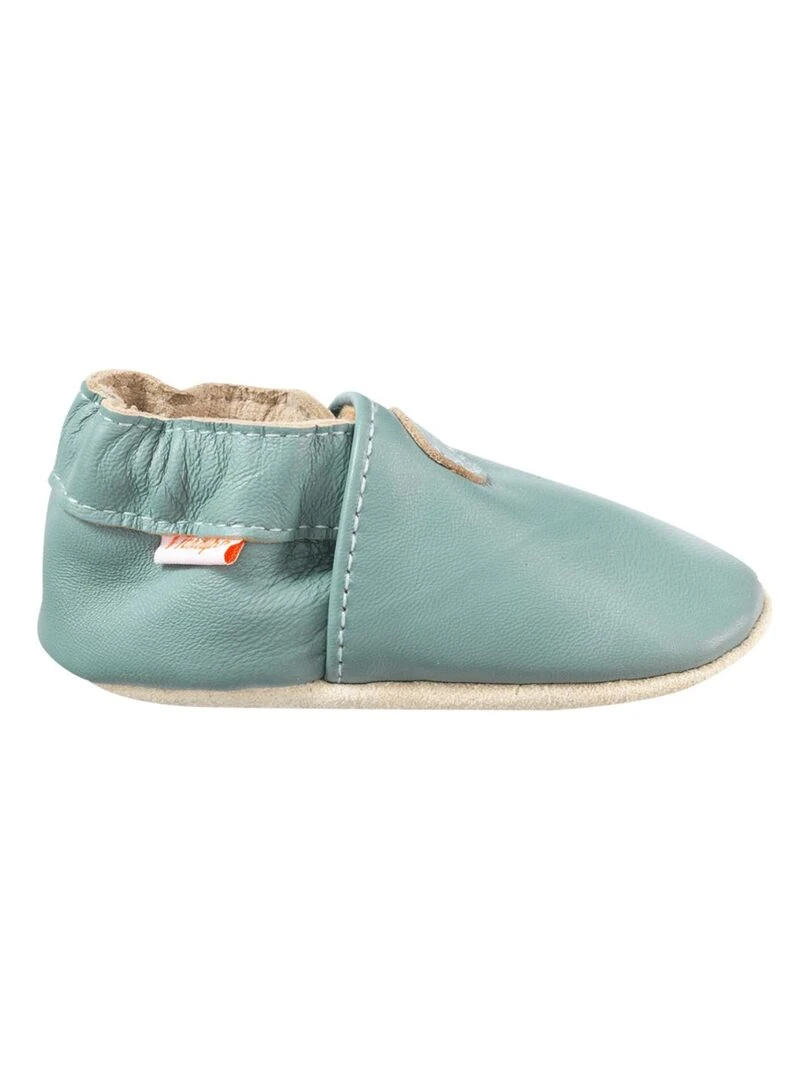 Chaussons bébé cuir souple Uni Vert