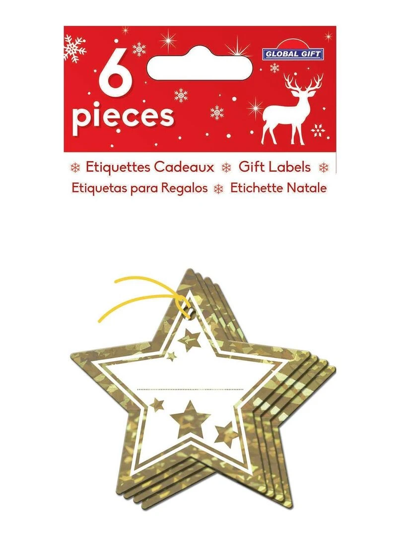 6 étiquettes cadeaux Etoiles avec dorures N/A