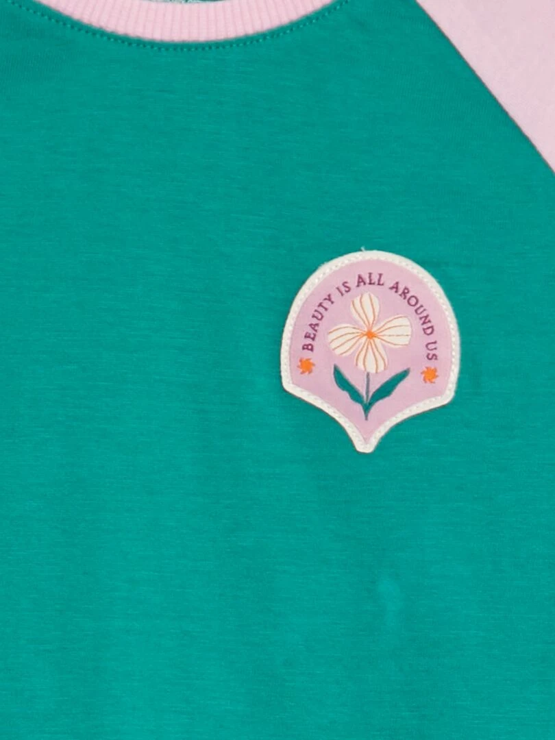 T shirt en coton à col rond Vert/rose
