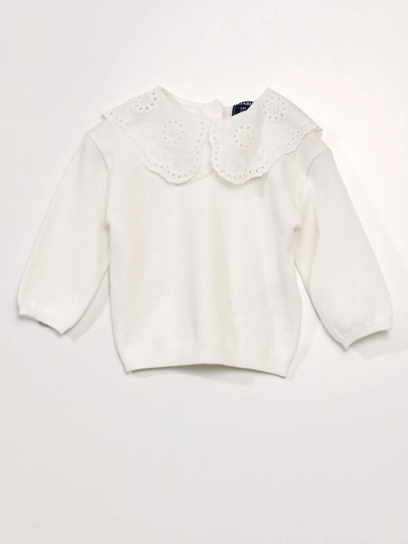 Pull maille douce et col claudine blanc
