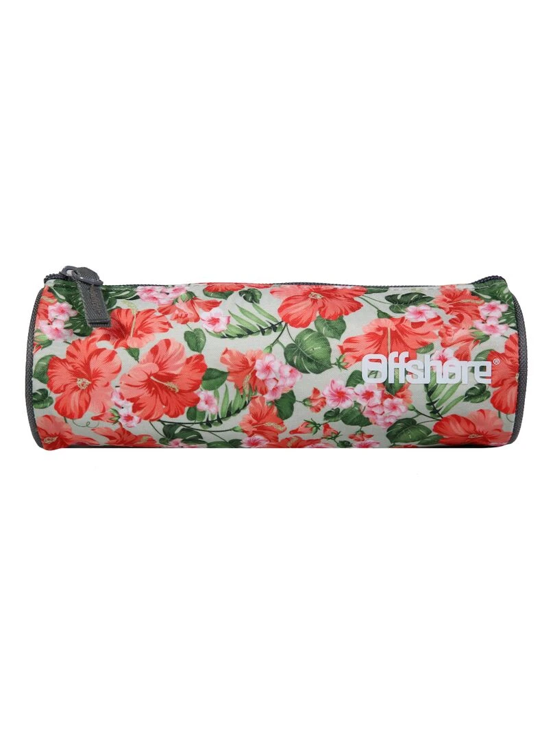 BAGTROTTER Trousse scolaire ronde Offshore Gris Fleurs Beige