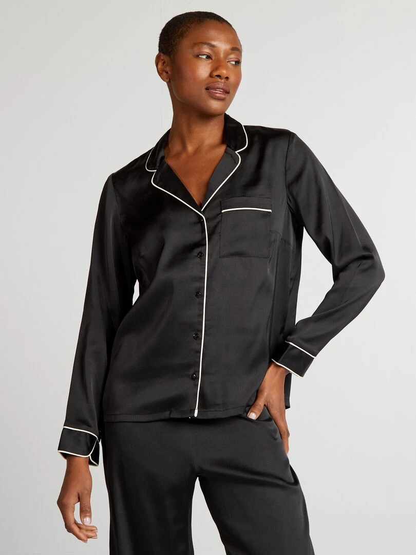 Ensemble pyjama chemisier + pantalon 2 pièces noir